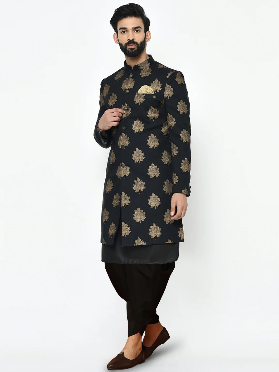 Men's Black Indowestern Set With Kurta and Dhoti - Image 3