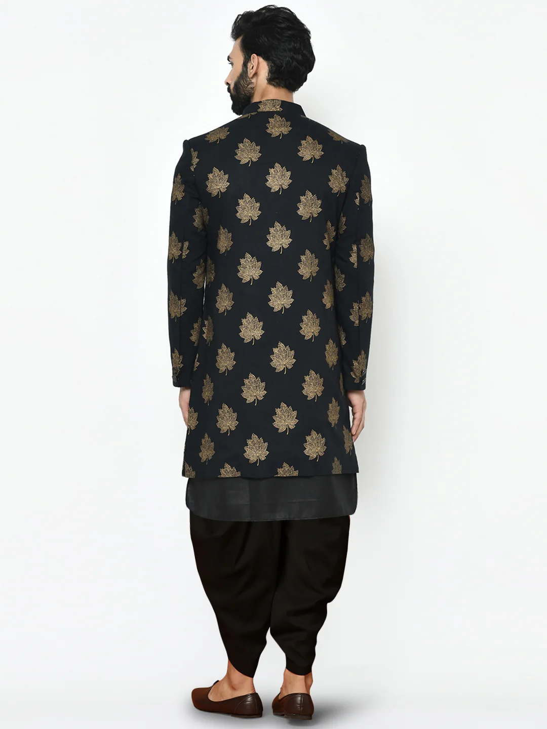 Men's Black Indowestern Set With Kurta and Dhoti - Image 4