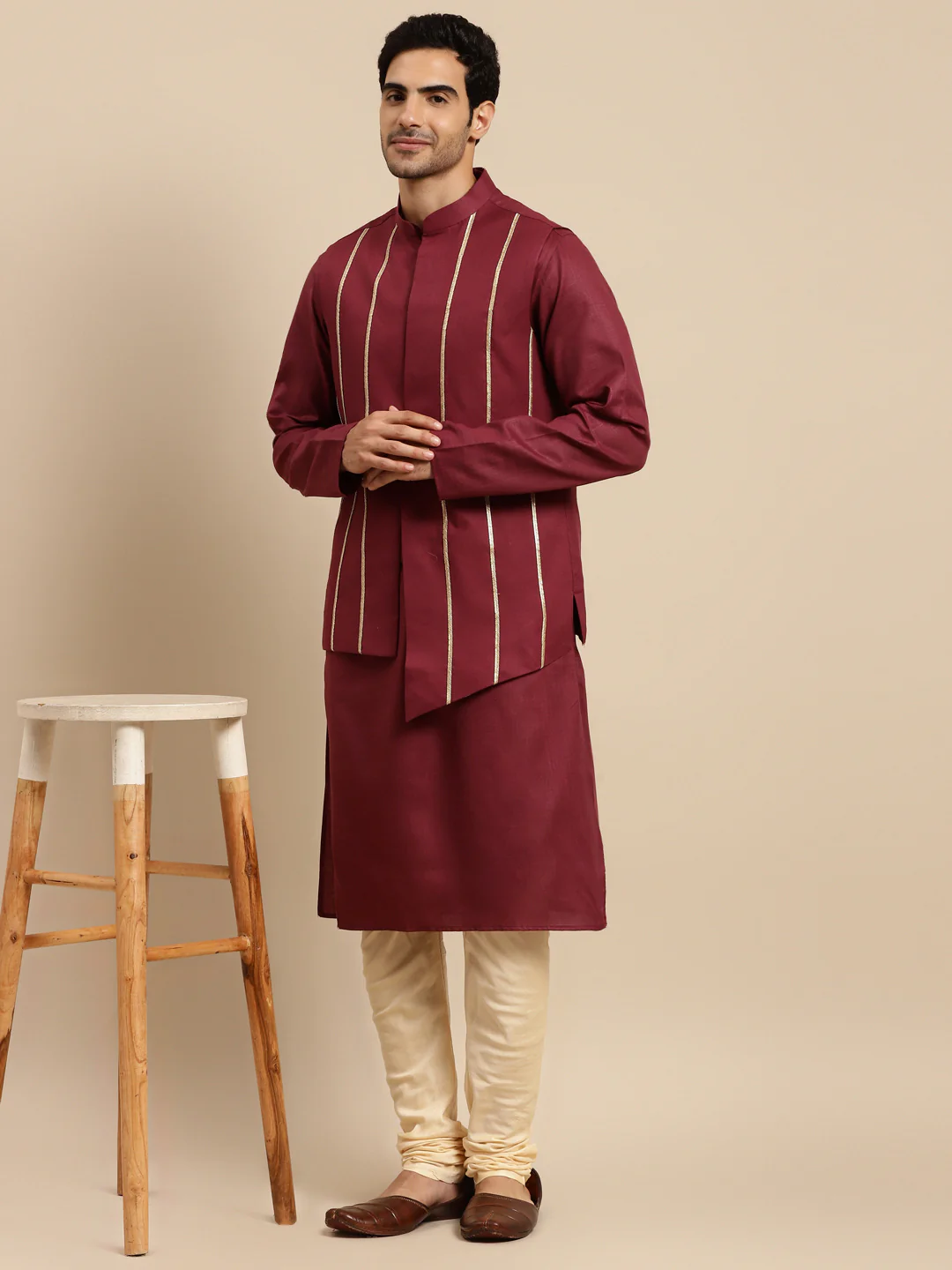 Men Maroon kurta jacket set