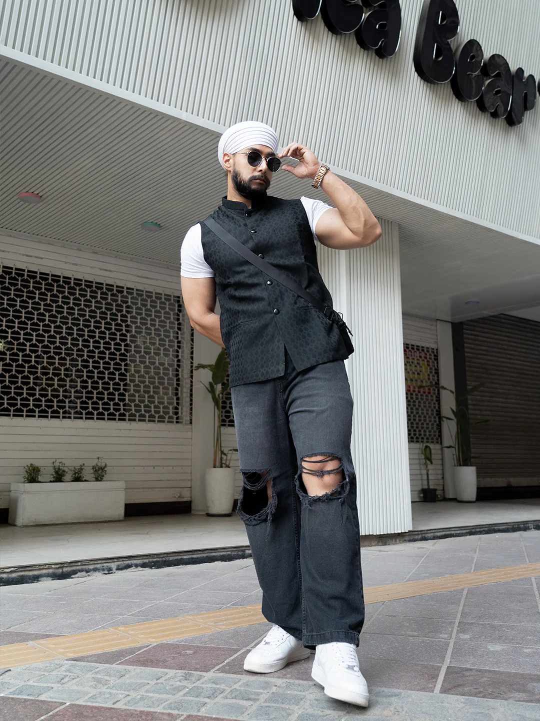 Black Silk Blend Textured Nehru Jacket