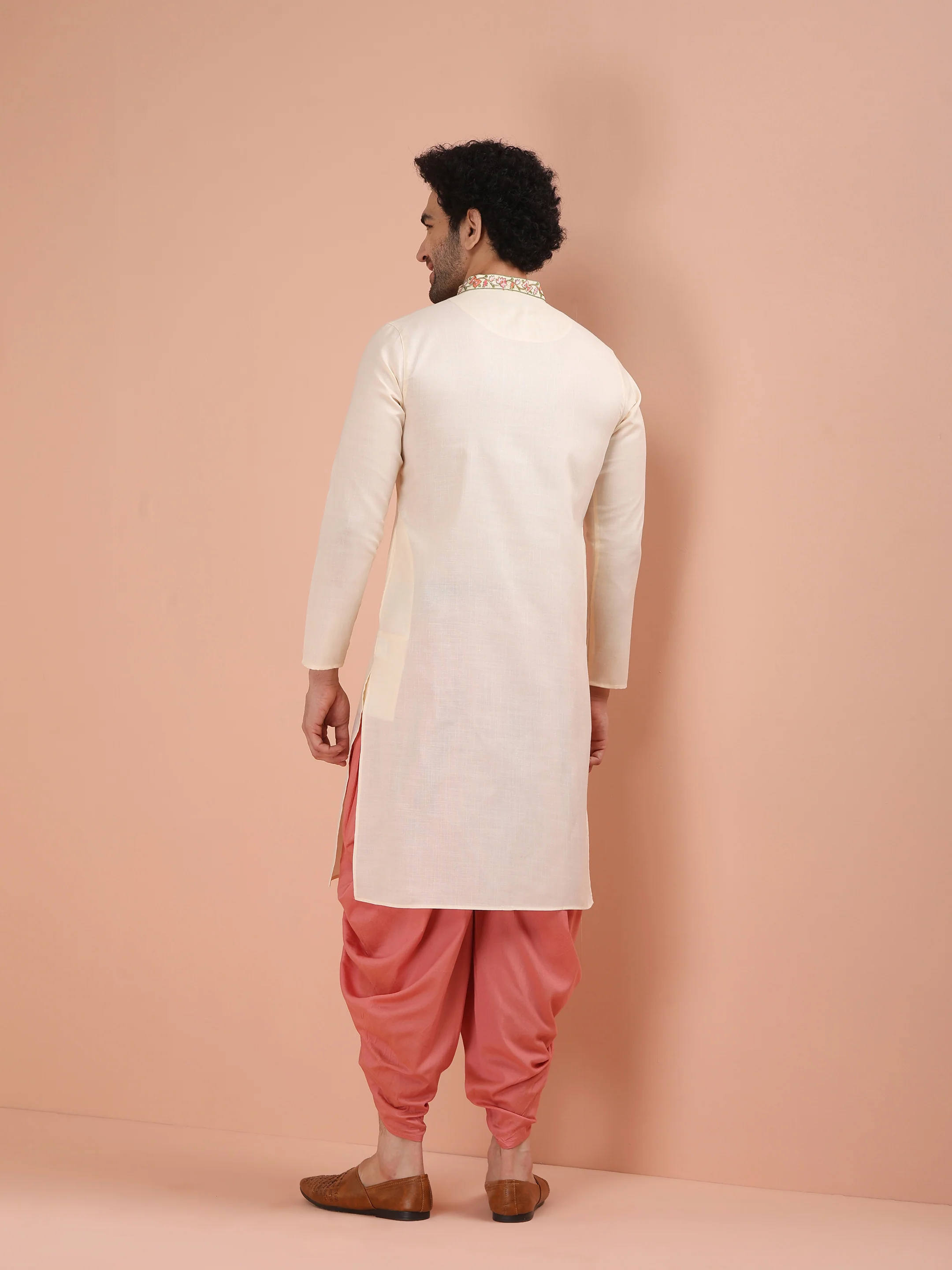 Cream Kurta with Embroidered Placket - Image 3