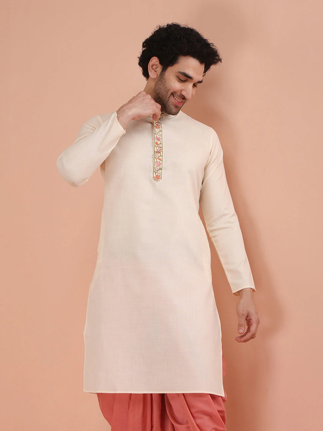 Cream Kurta with Embroidered Placket - Image 7