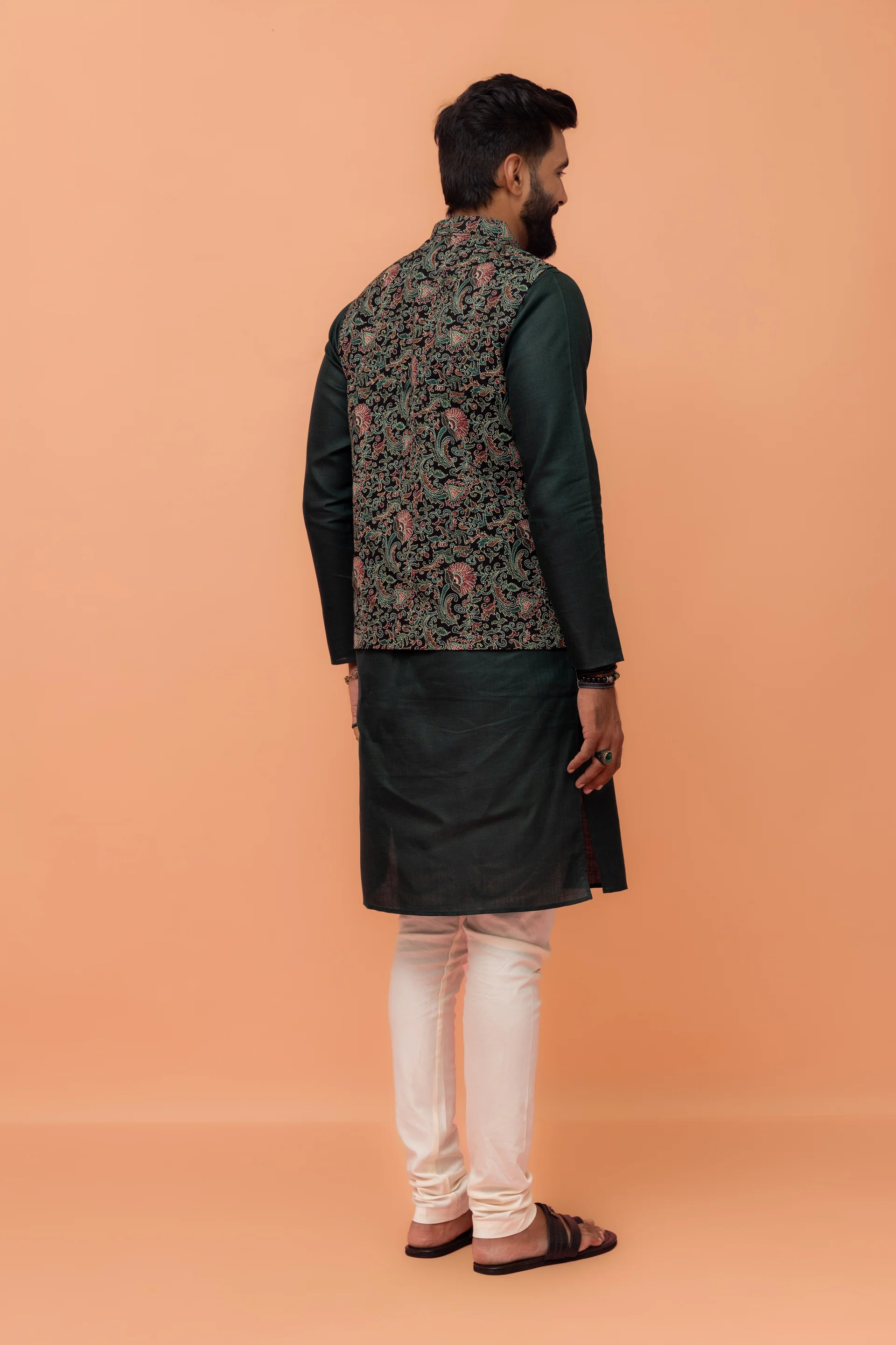Multi Colour Printed Jacket Kurta Churidar Set - Image 4