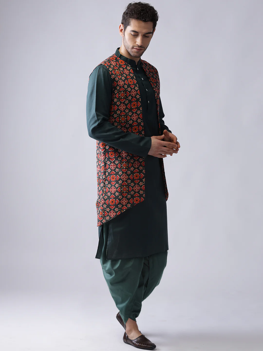 Men's Multi-Color Kurta Jacket Dhoti Set - Image 2