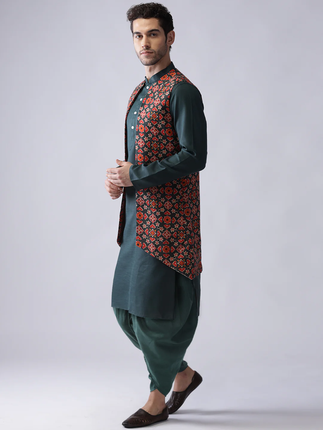 Men's Multi-Color Kurta Jacket Dhoti Set - Image 3