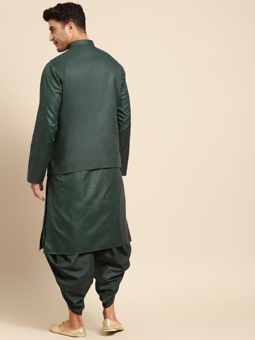 Kisah men Bottle green kurta jacket set - Image 3