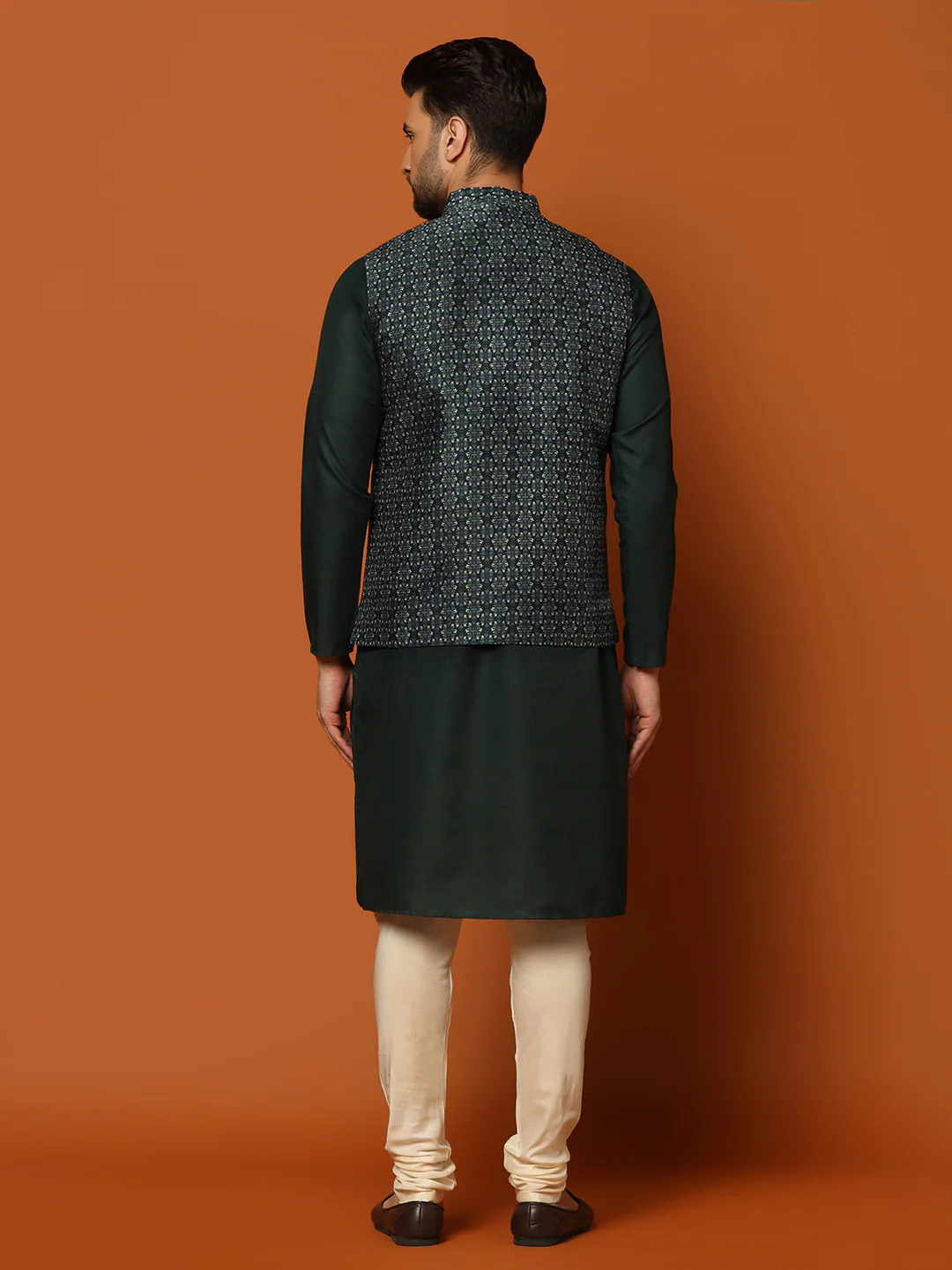 Men's Teal Kurta Jacket Churidar Set - Image 4