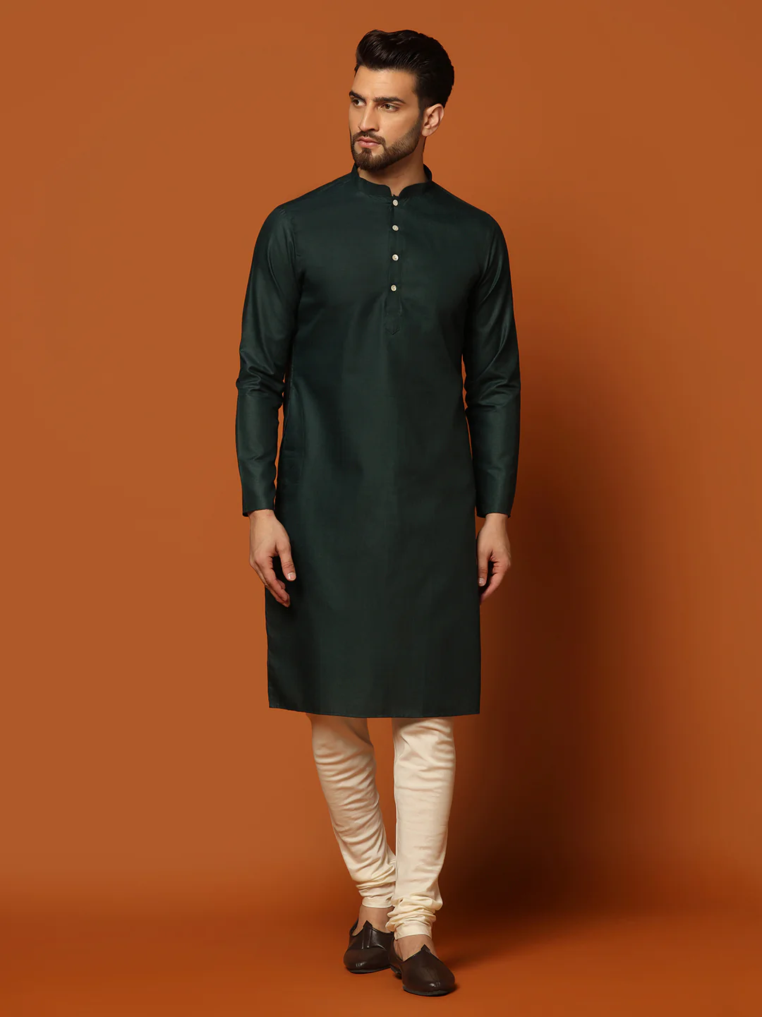 Men's Teal Kurta Jacket Churidar Set - Image 5