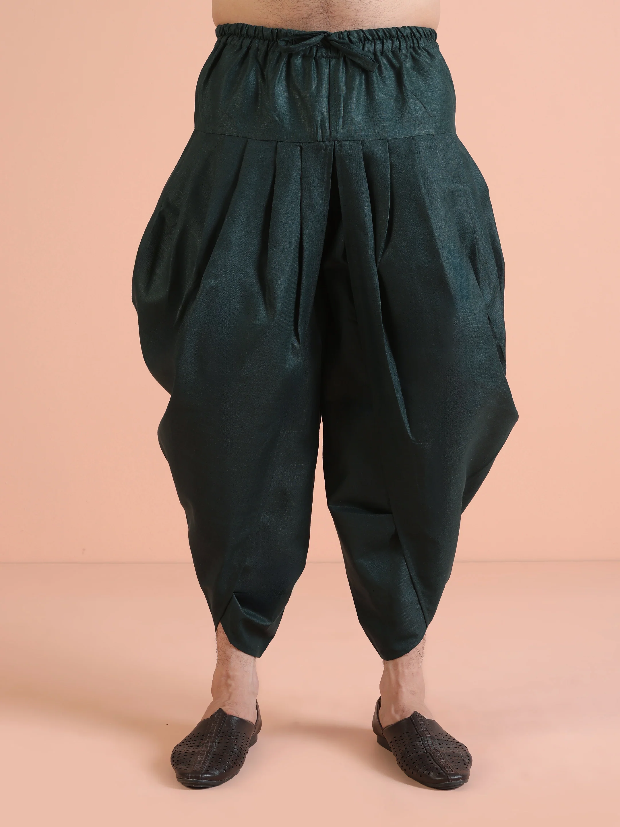Bottle Green Cotton Silk Textured Indowestern Sherwani Kurta Dhoti - Image 6
