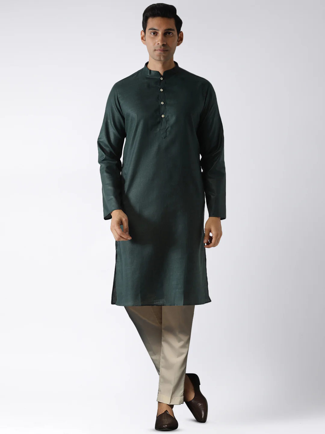 Dark Green Silk Blend Kurta Trouser Set