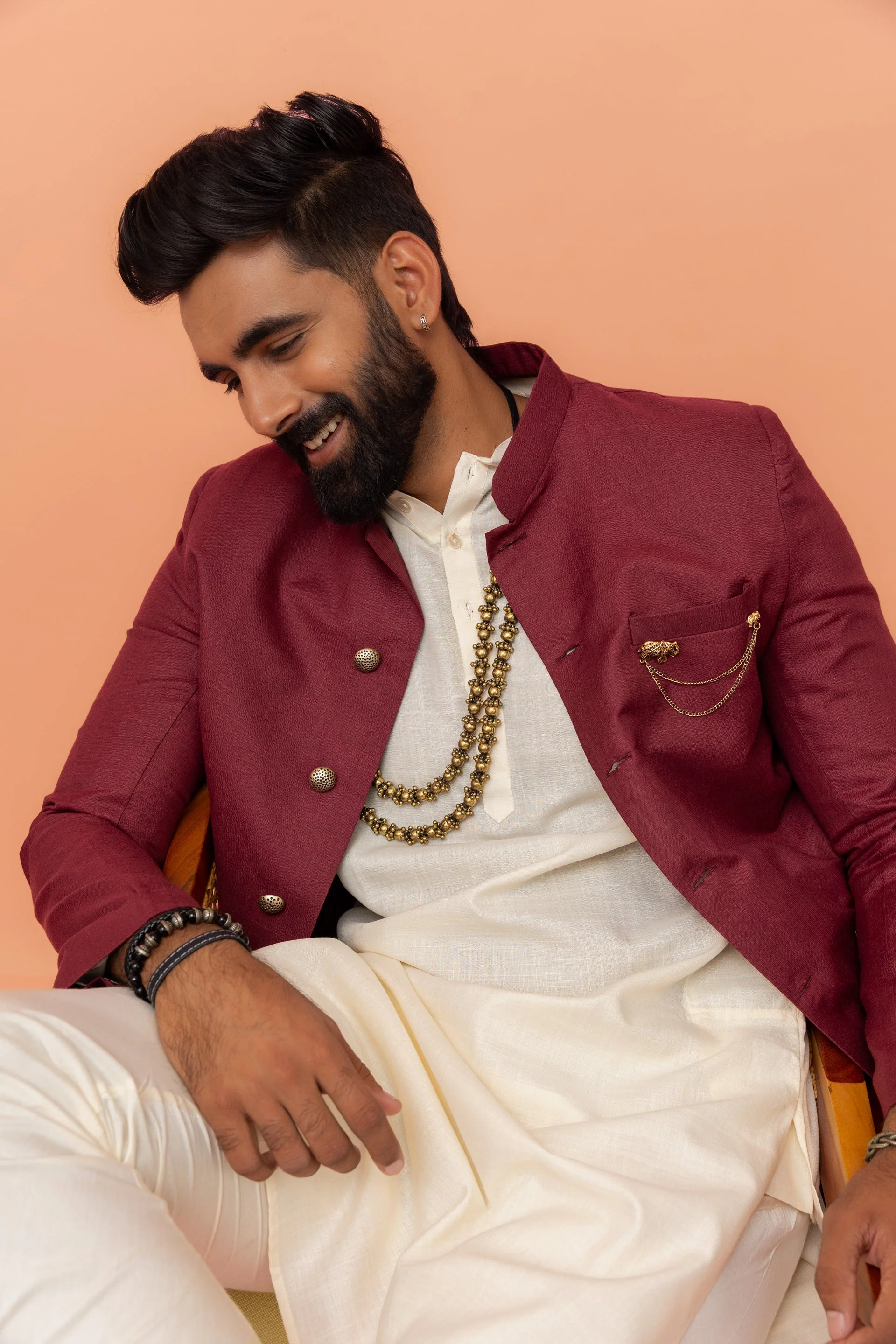 Wine Cotton Silk Sherwani Kurta Churidar Set - Image 9