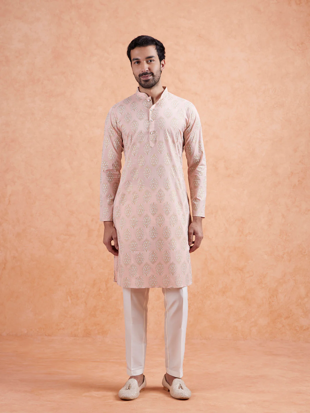 Pink Cotton Silk Woven Long Kurta - Image 7