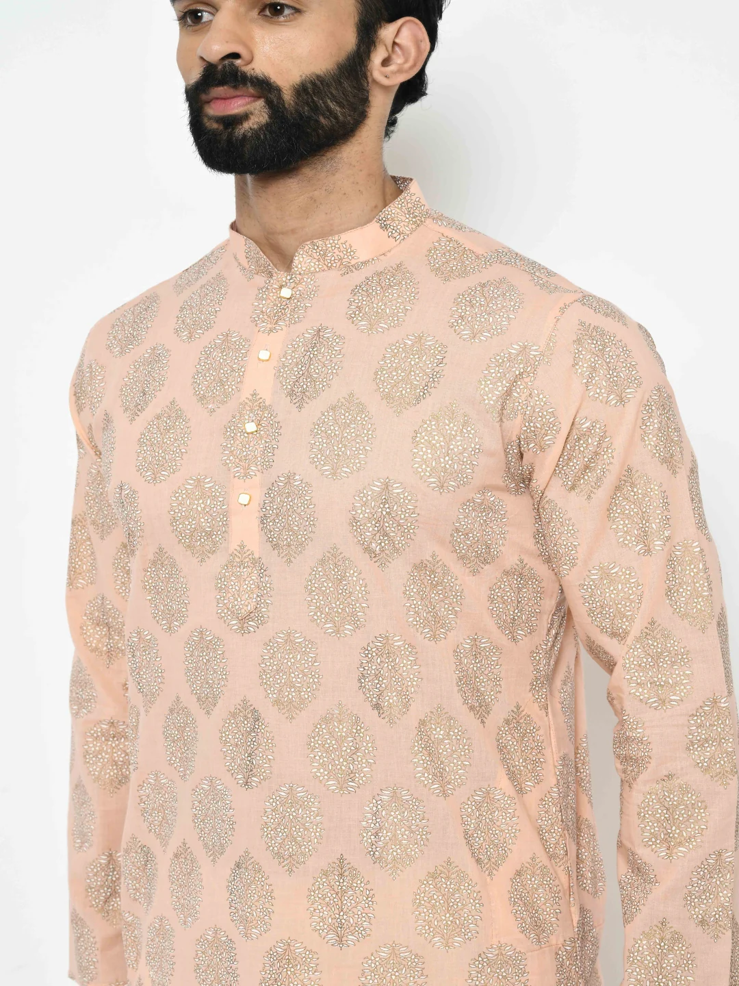 Peach Silk Blend Printed Kurta Dhoti - Image 6
