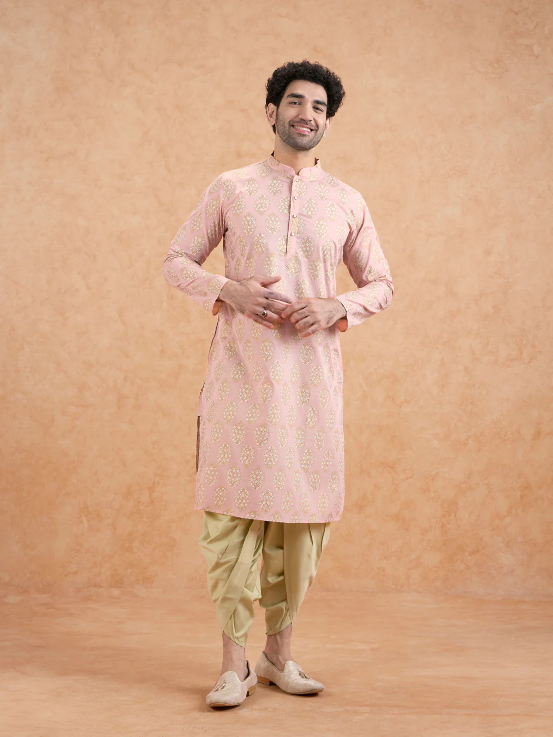 Pink Silk Blend Embroidered Kurta Mint Dhoti - Image 7