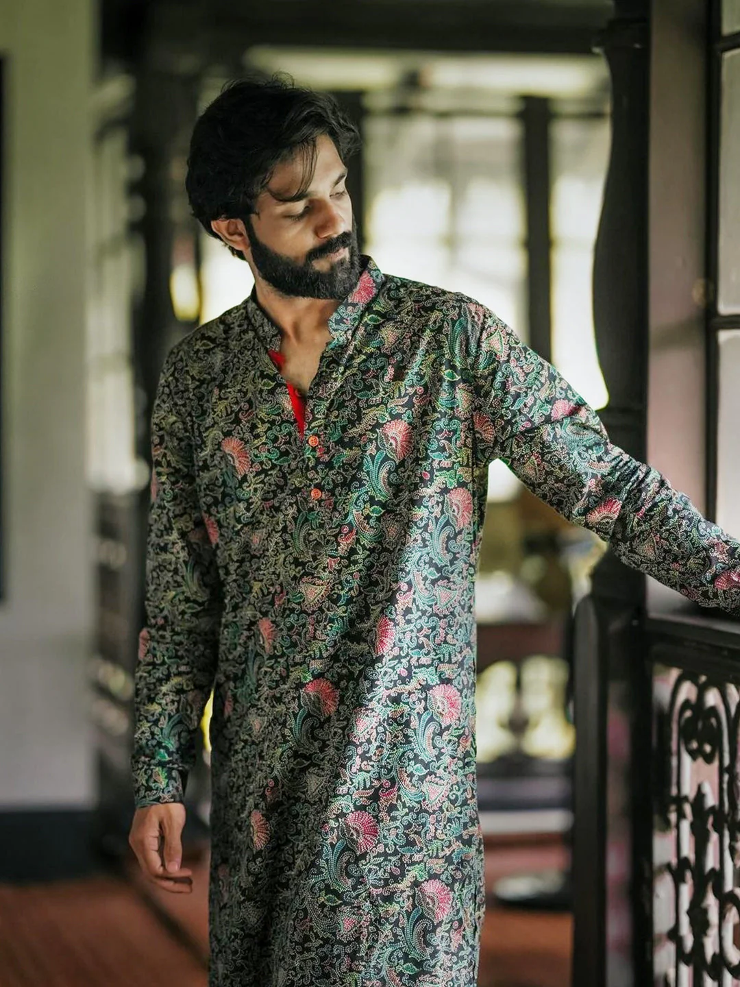 Men Black Multi-Color Paisley Printed Kurta Dhoti Set â€“ Elegant Festive Wear - Image 10