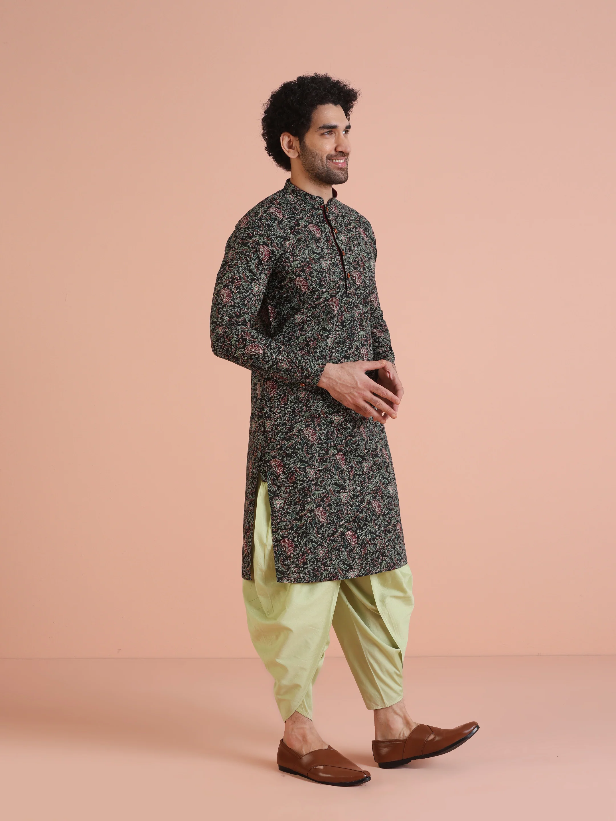 Men Black Multi-Color Paisley Printed Kurta Dhoti Set â€“ Elegant Festive Wear - Image 3