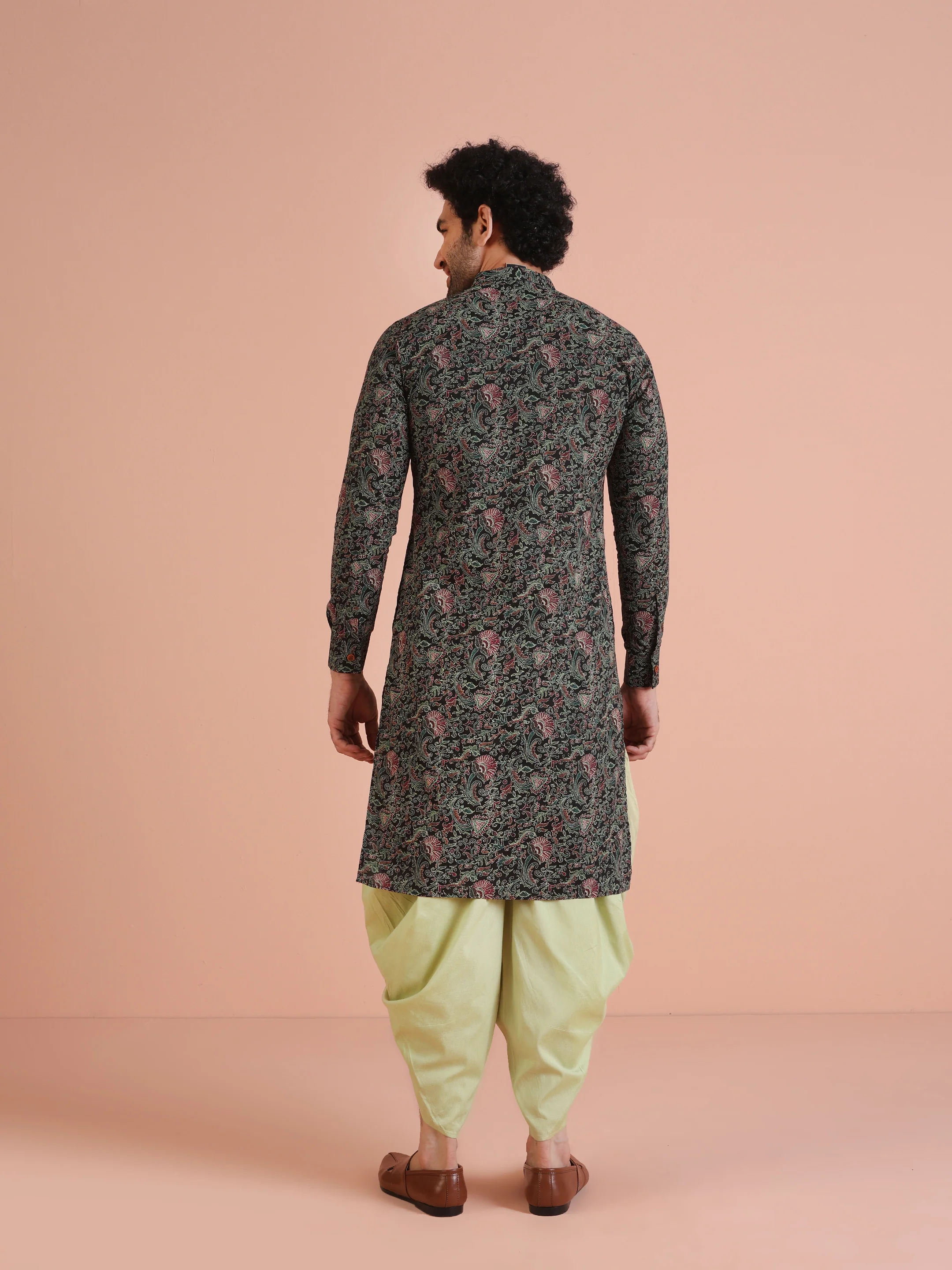 Men Black Multi-Color Paisley Printed Kurta Dhoti Set â€“ Elegant Festive Wear - Image 5