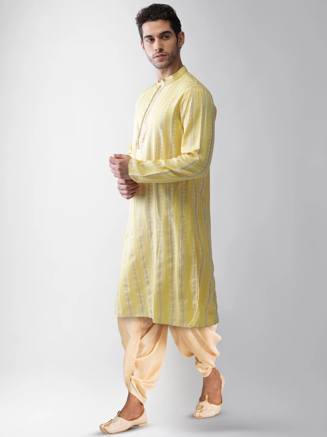 Yellow Printed Cotton Blend Festive Kurta - Image 3