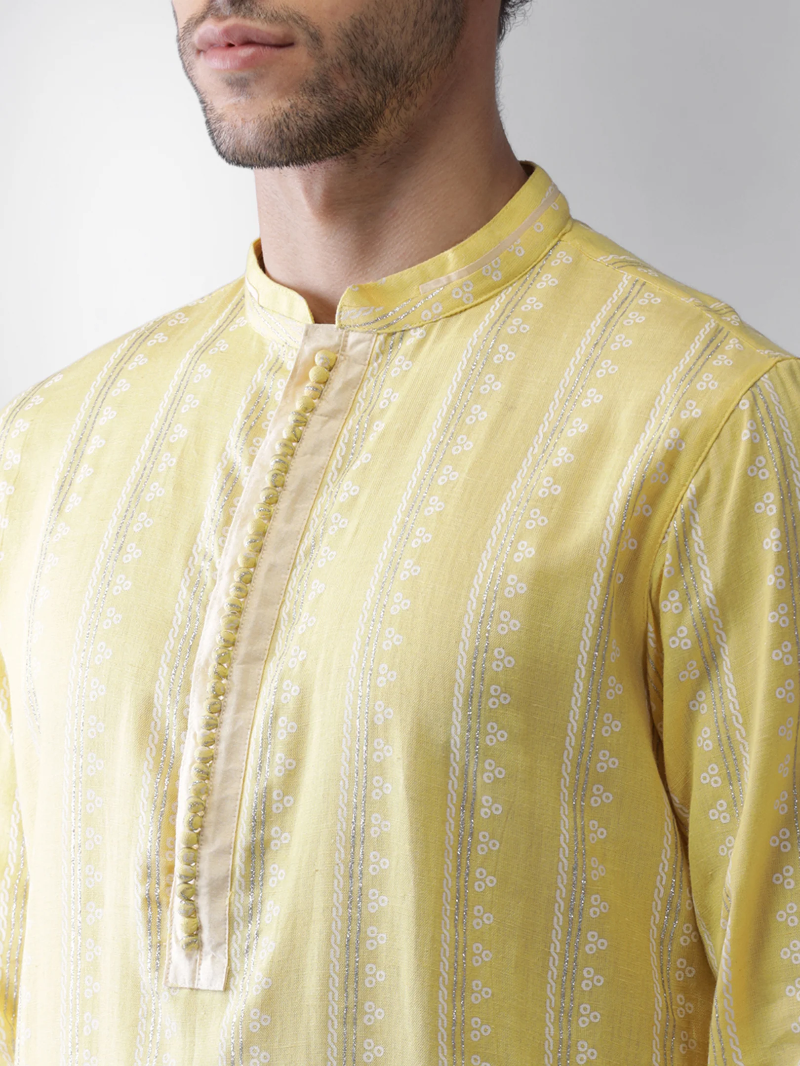 Yellow Printed Cotton Blend Festive Kurta - Image 5