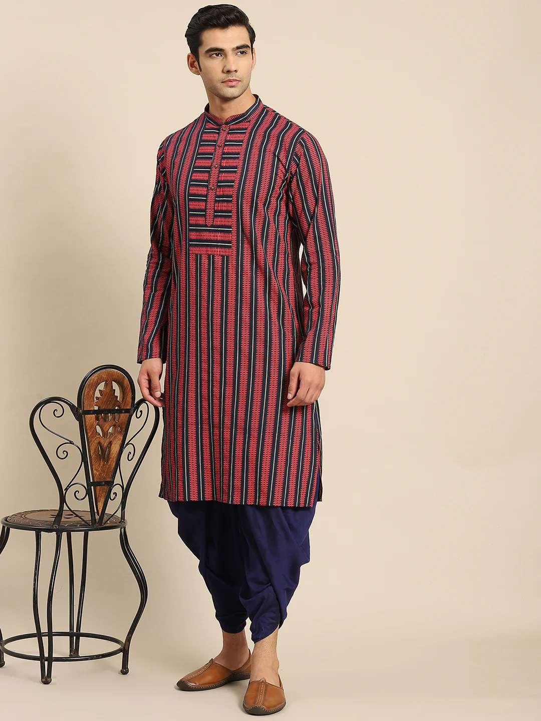 Men Red Ethnic Motifs Kurta