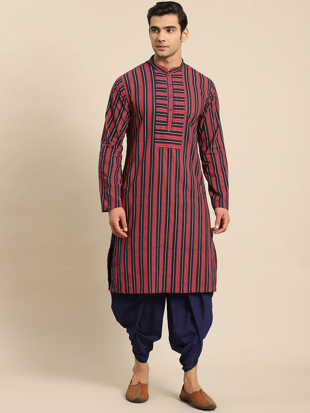 Men Red Ethnic Motifs Kurta - Image 6
