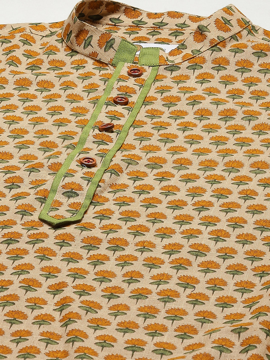 Men Yellow Floral Kurta - Image 5