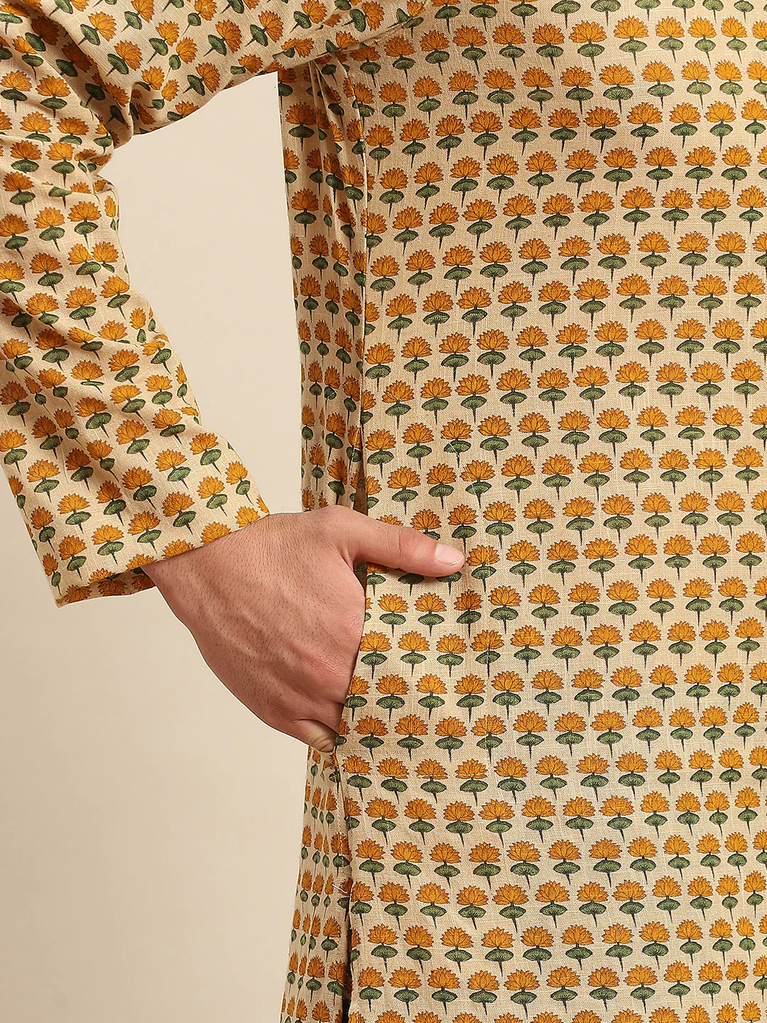 Men Yellow Kurta Set - Image 3
