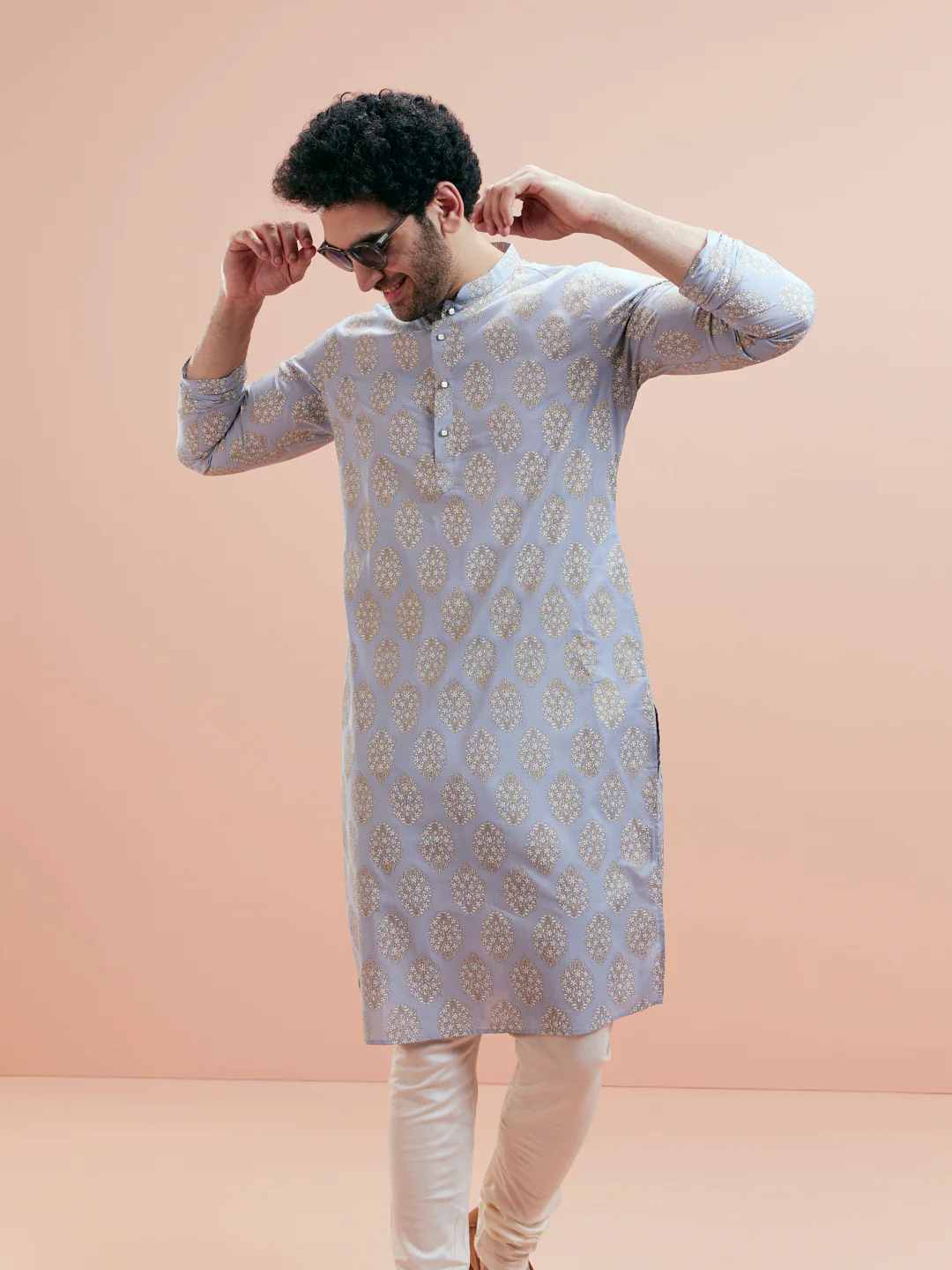 Light Blue Kurta Cream Churidar Set - Image 2