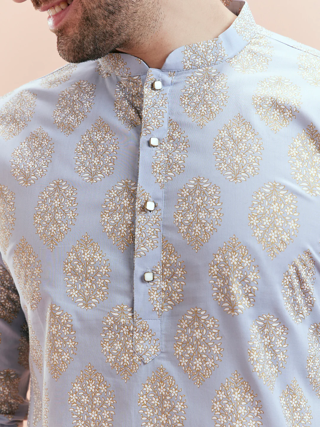 Light Blue Kurta Cream Churidar Set - Image 6