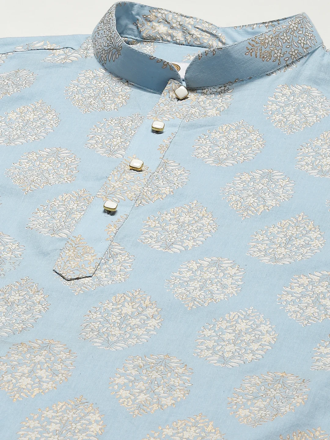 Light Blue Jacquard Kurta with Beige Trouser - Image 4