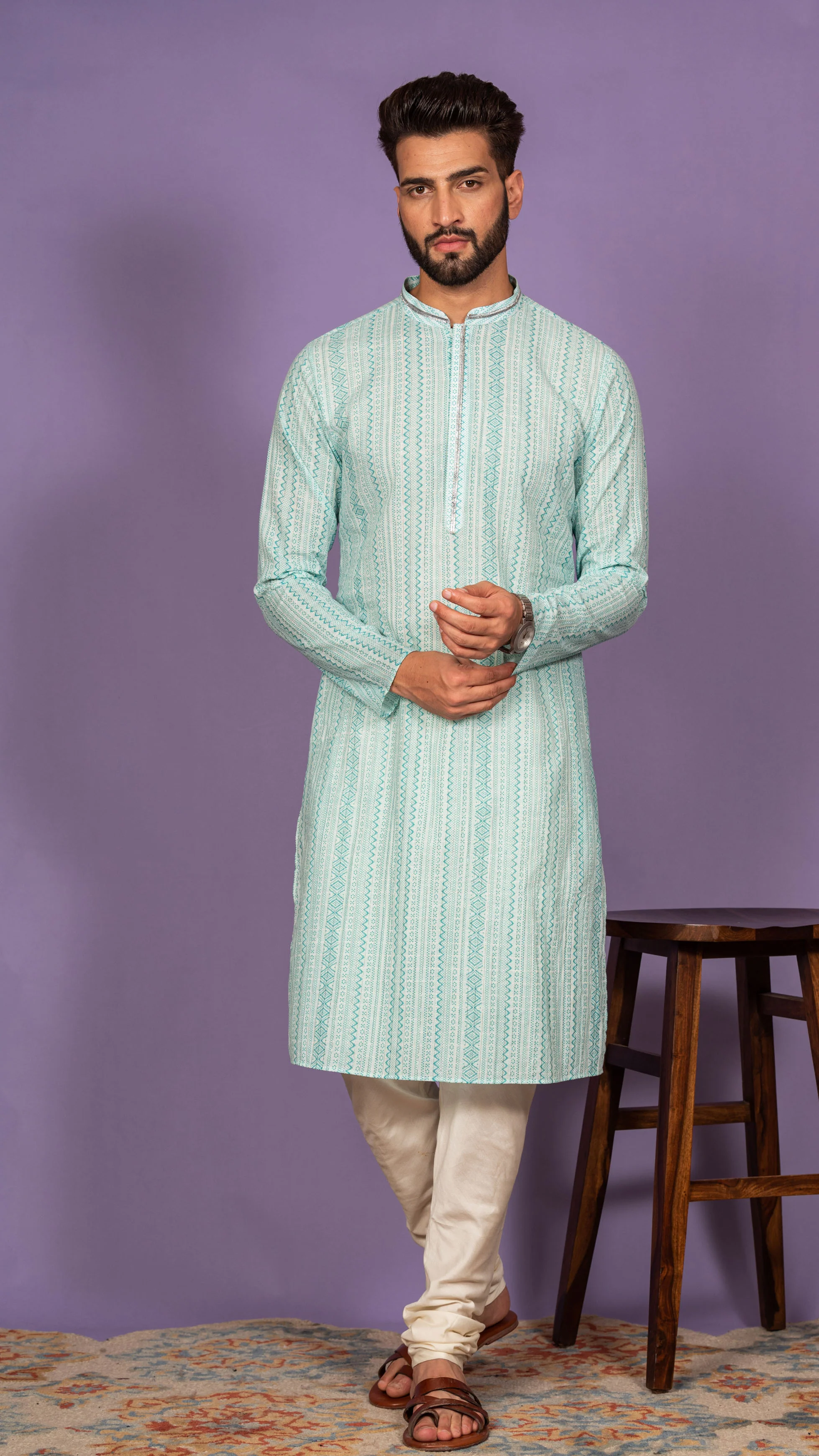 Men Green Kurta Set - Image 3
