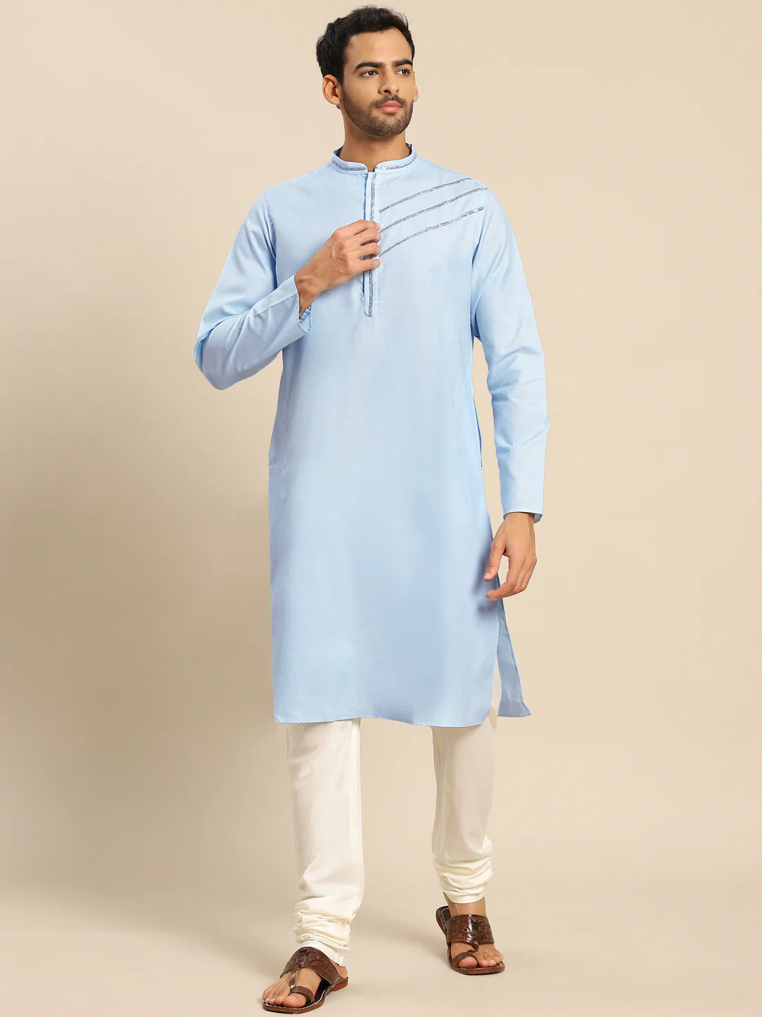 Men blue kurta set - Image 7