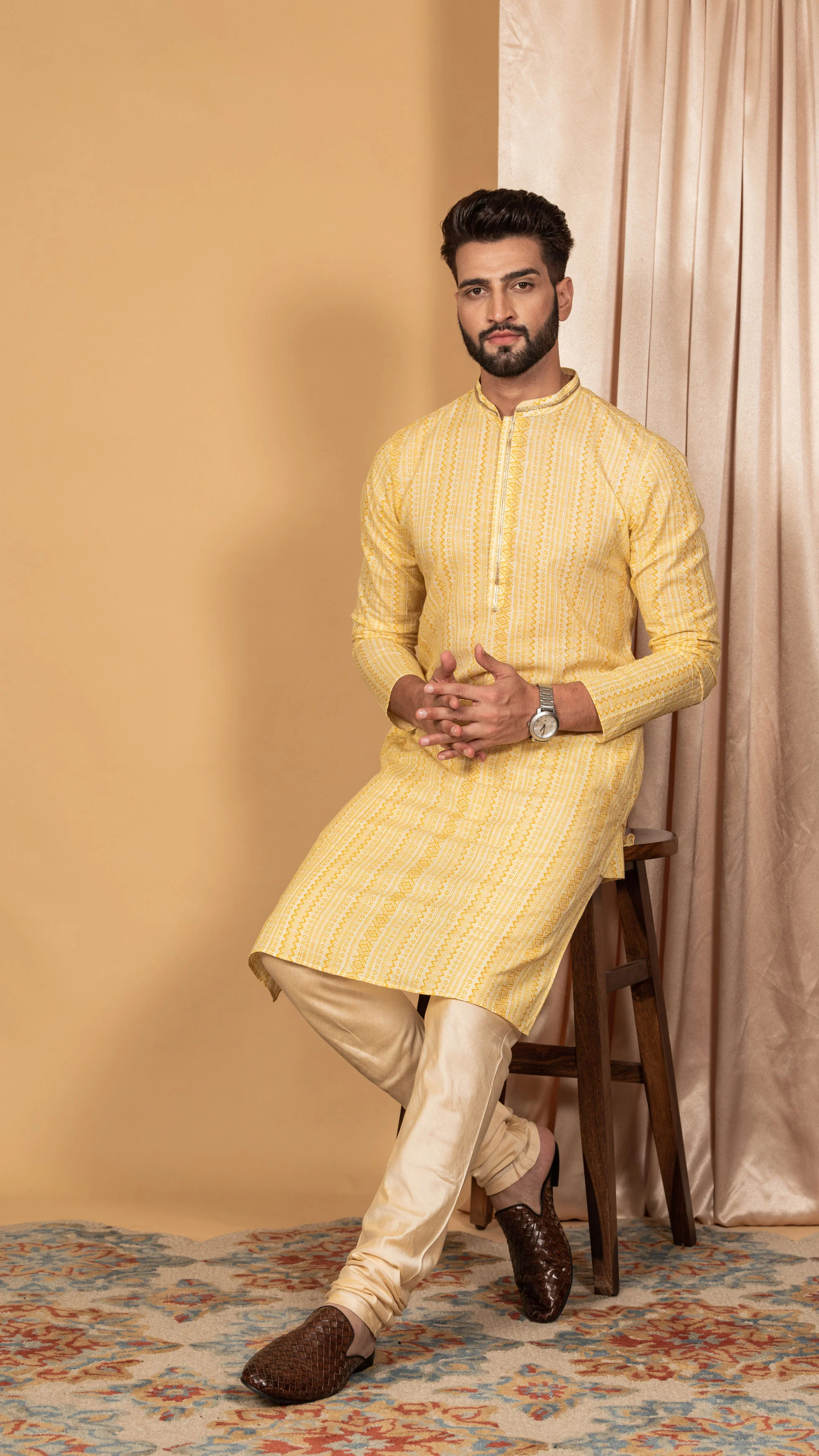 Men Yellow Kurta Set - Image 5
