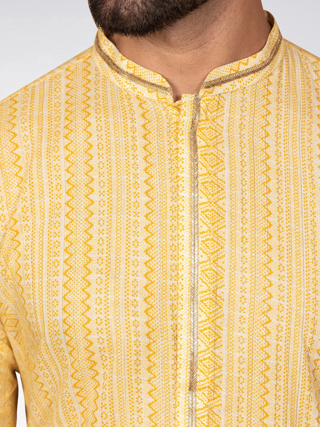 Yellow Jacquard Kurta Dhoti Set - Image 6