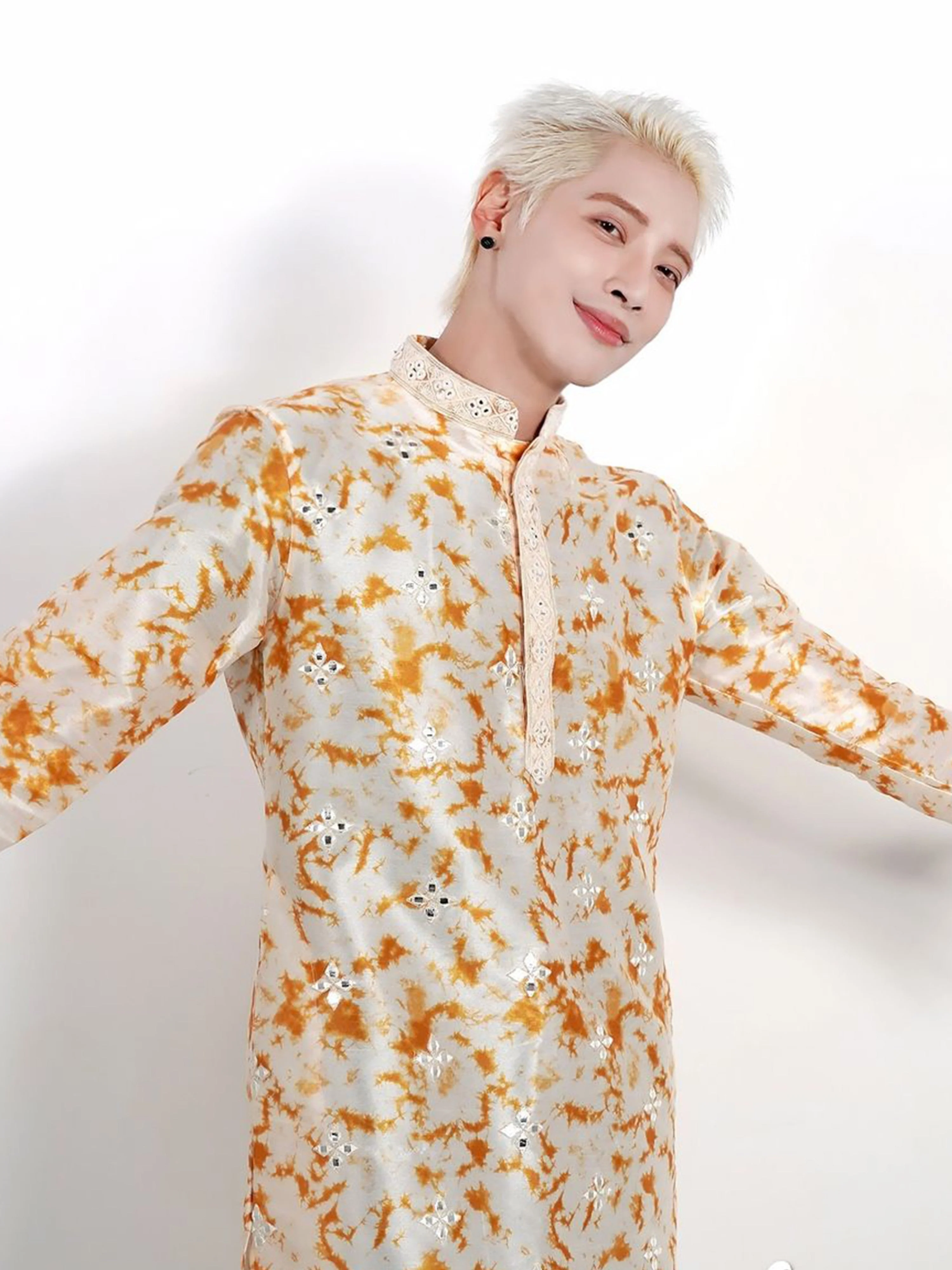 Men white Embroidered kurta Churidar set - Image 10