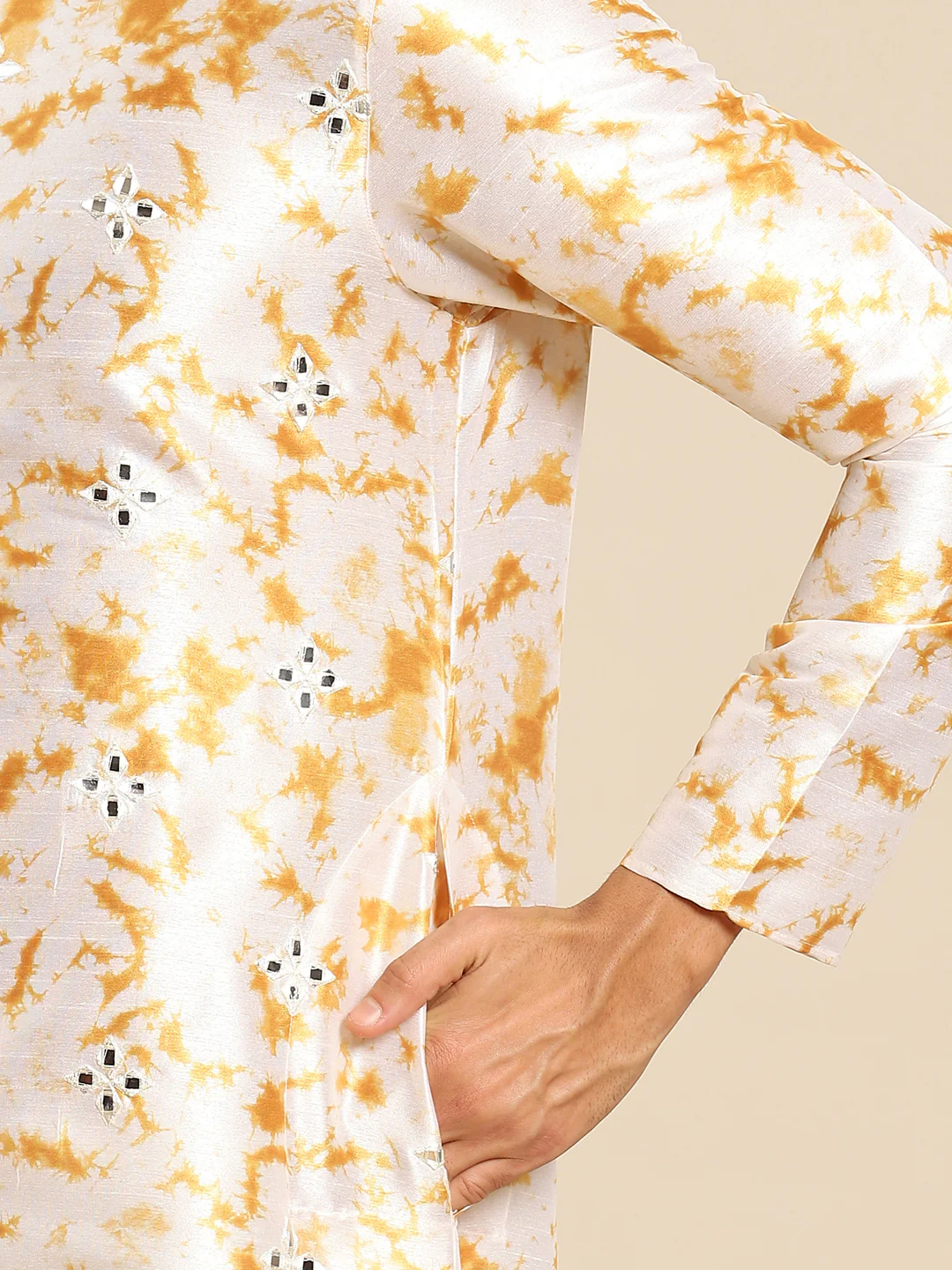 Men white Embroidered kurta Churidar set - Image 5