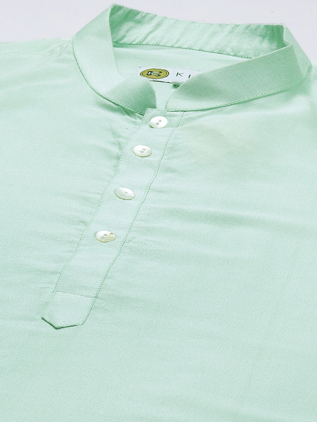 Mint Green Silk Blend Solid Long Kurta - Image 5