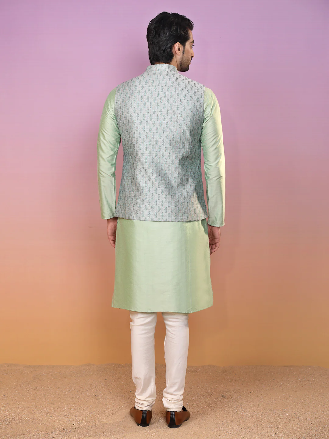 Kisah Men Green Kurta Jacket Set - Image 4
