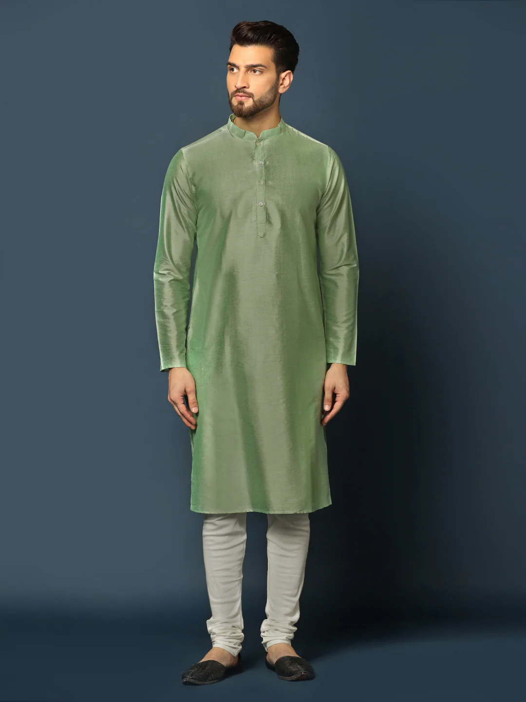 Men's Teal Kurta Jacket Churidar Set - Image 5