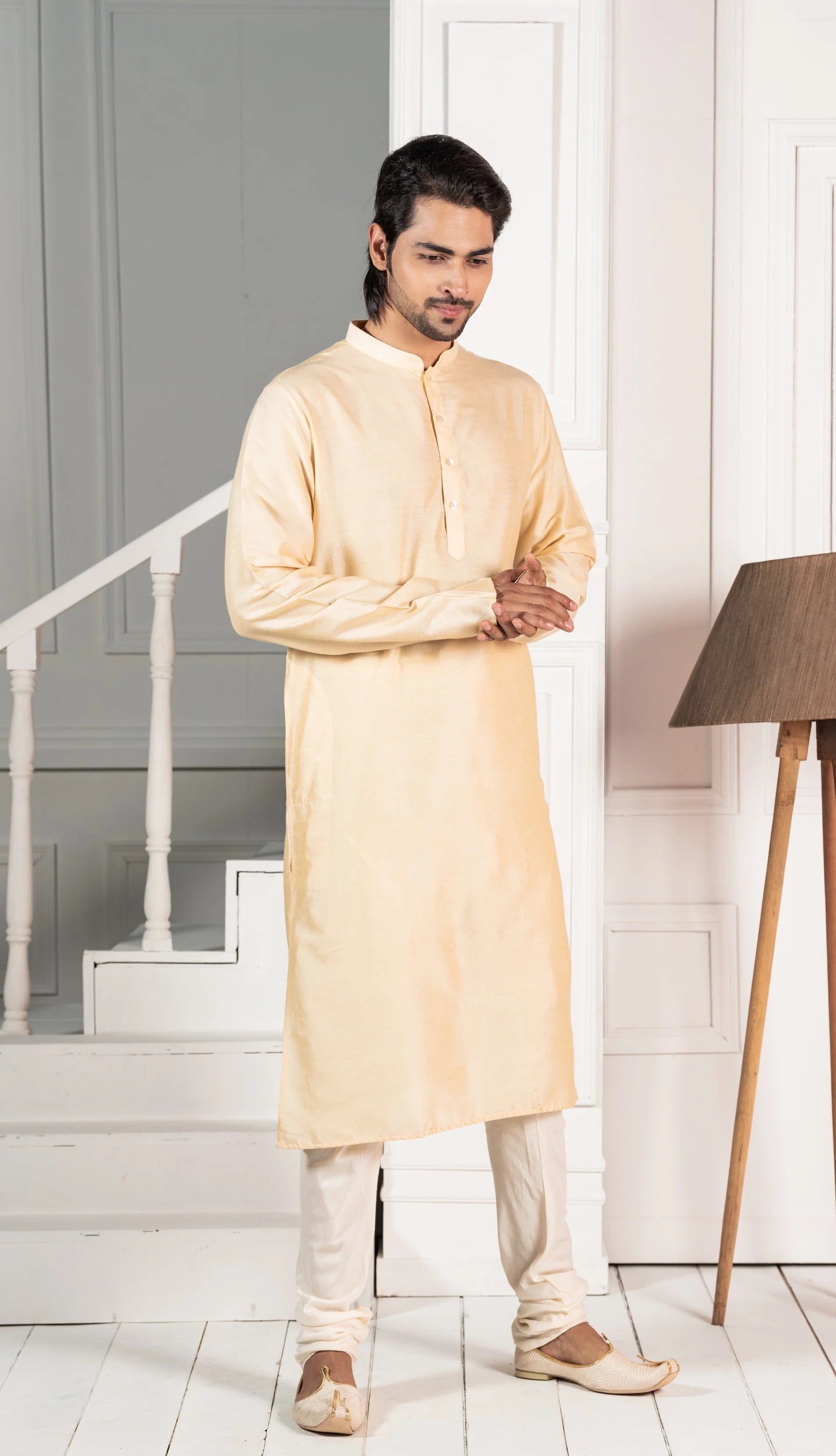 Men Yellow Geometric Kurta - Image 2