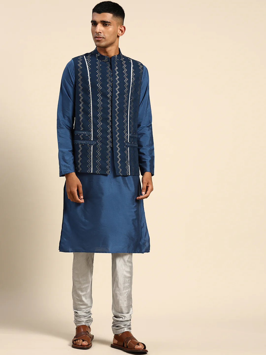 Kisah Men Navy blue Color Kurta Jacket Set - Image 2