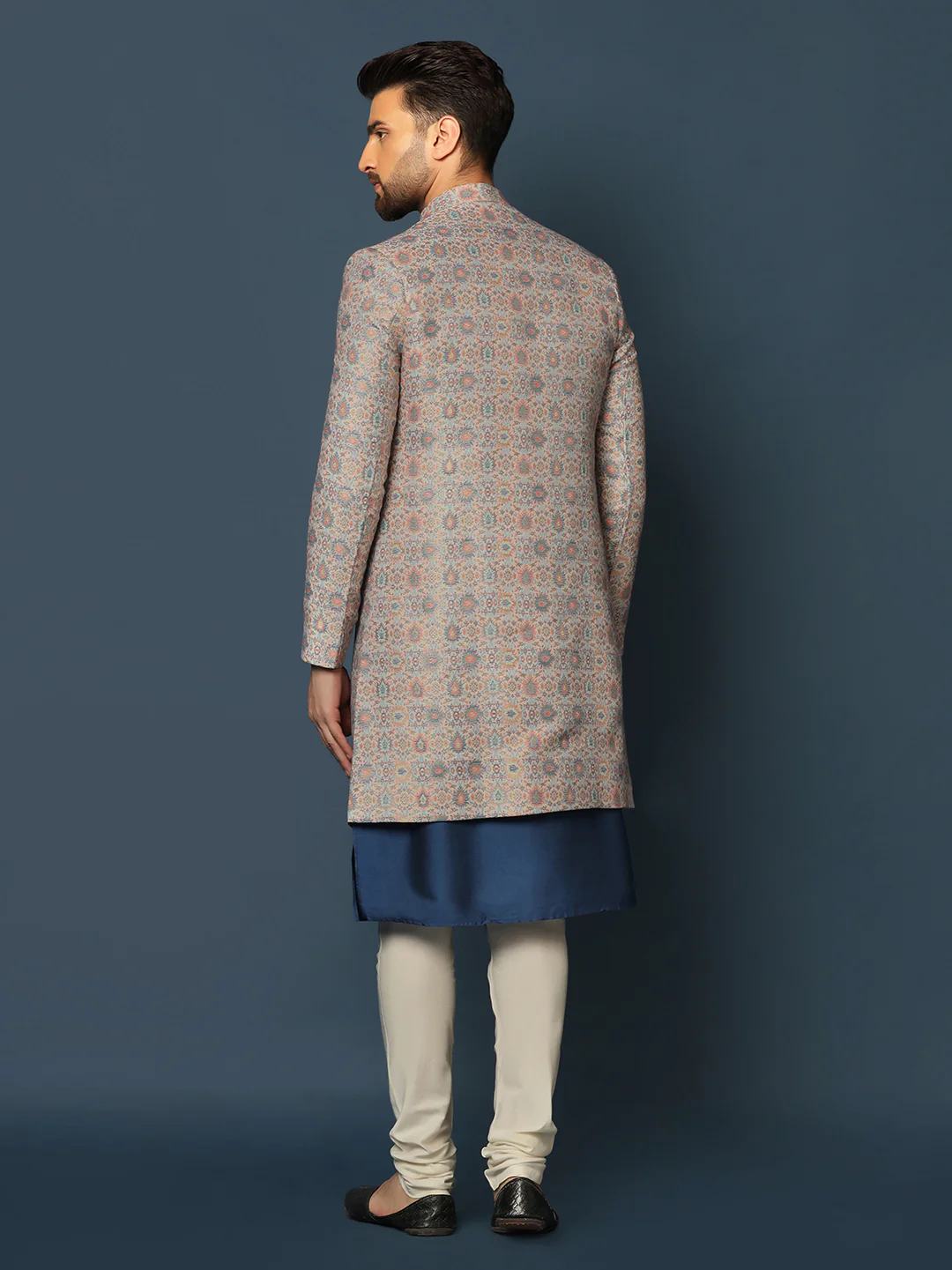 Grey Printed Indo-Western Jacket Set - Image 4