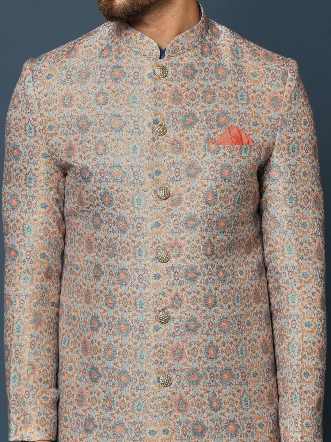 Grey Printed Indo-Western Jacket Set - Image 6