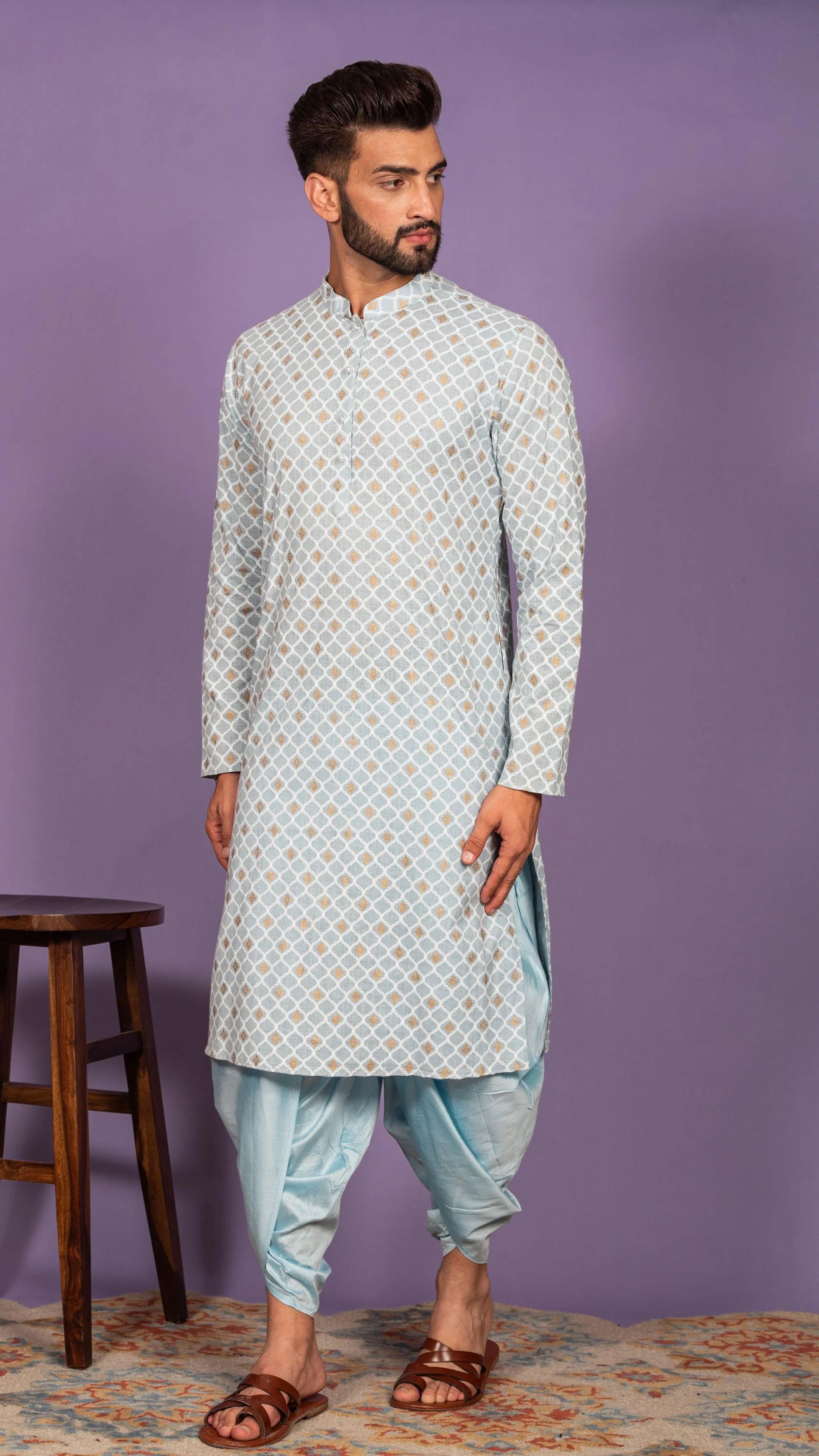 Men Blue Kurta Set - Image 2
