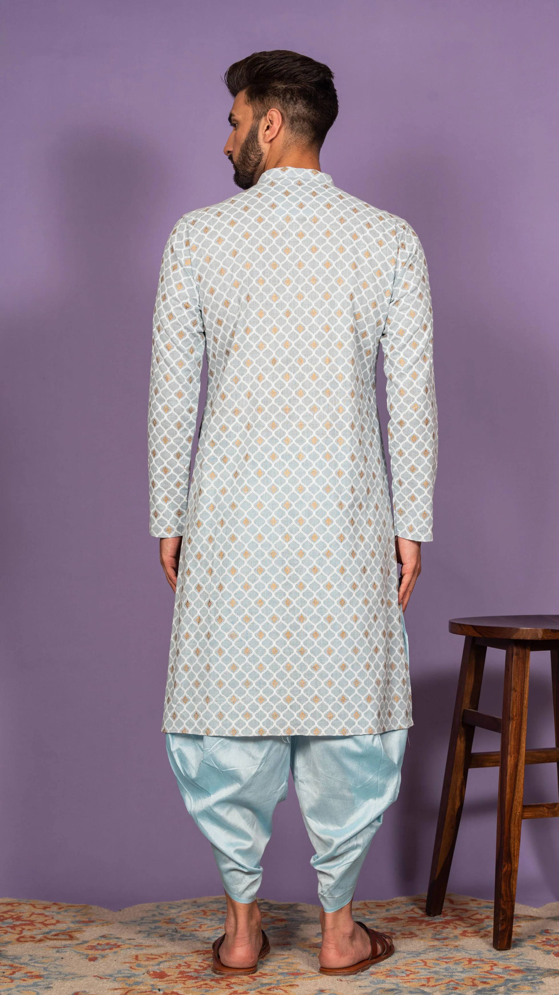 Men Blue Kurta Set - Image 3