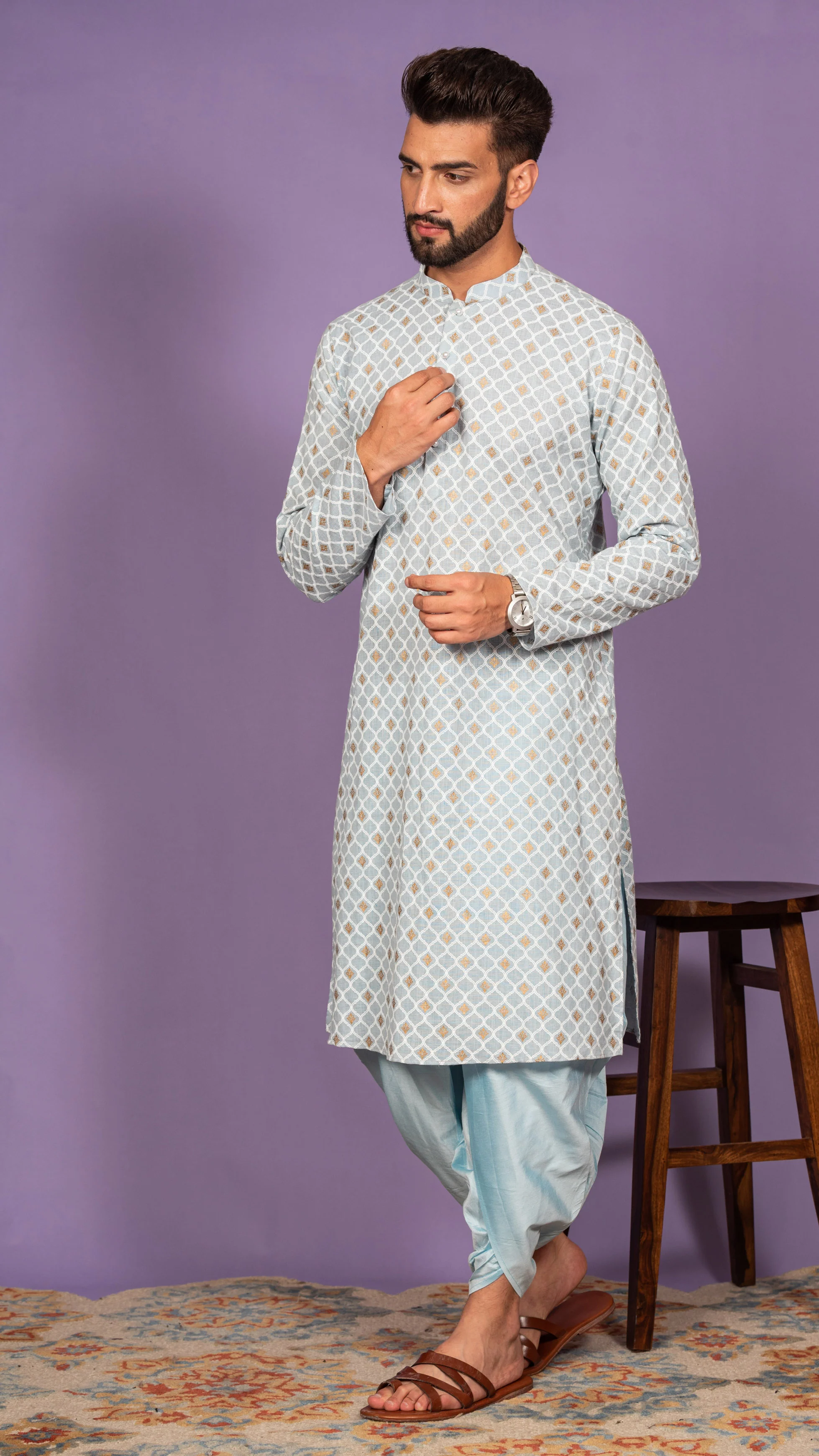 Men Blue Kurta Set - Image 6