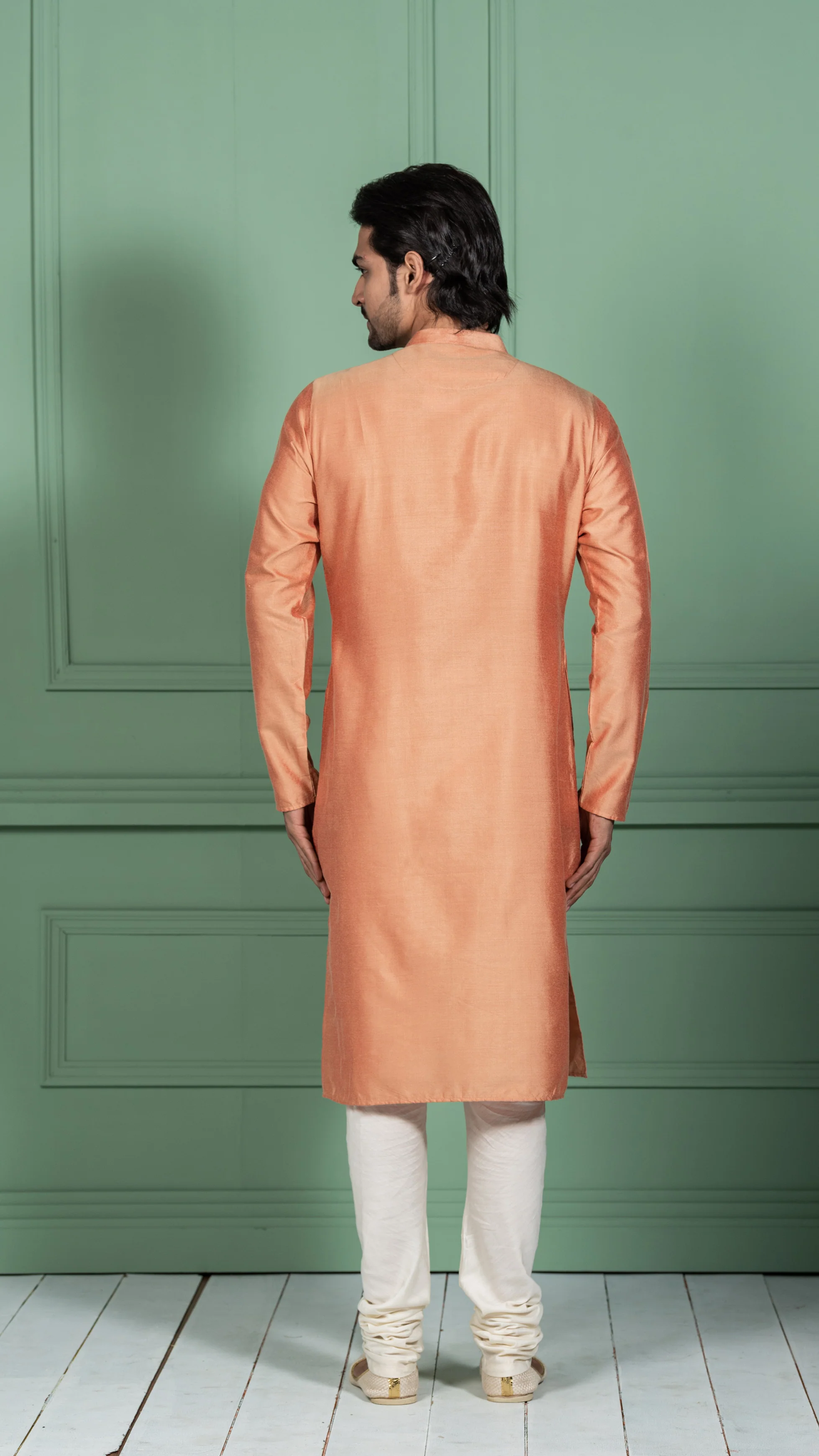 Men Peach Embellished Kurta - Image 2