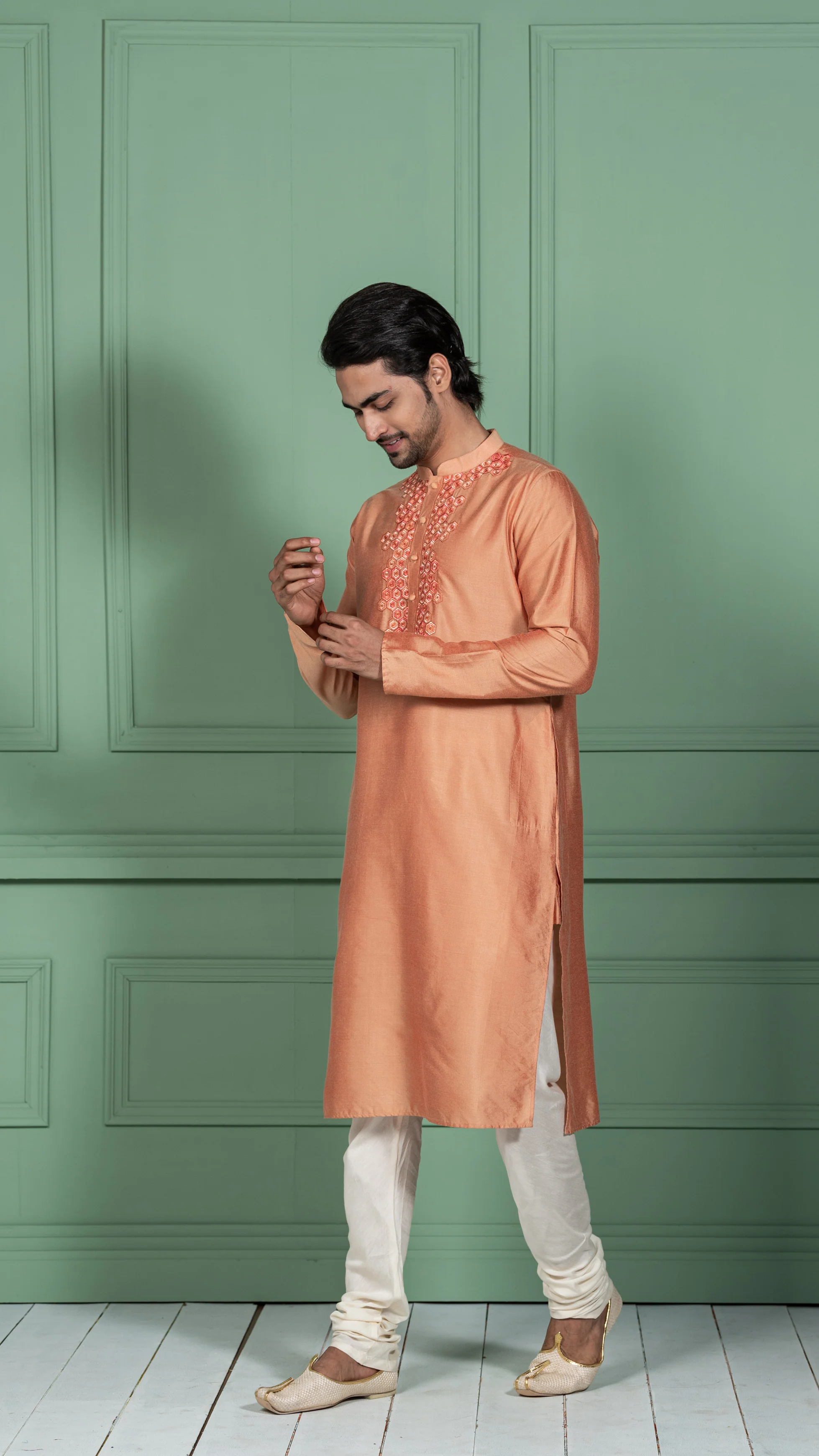 Men Peach Kurta Set - Image 4
