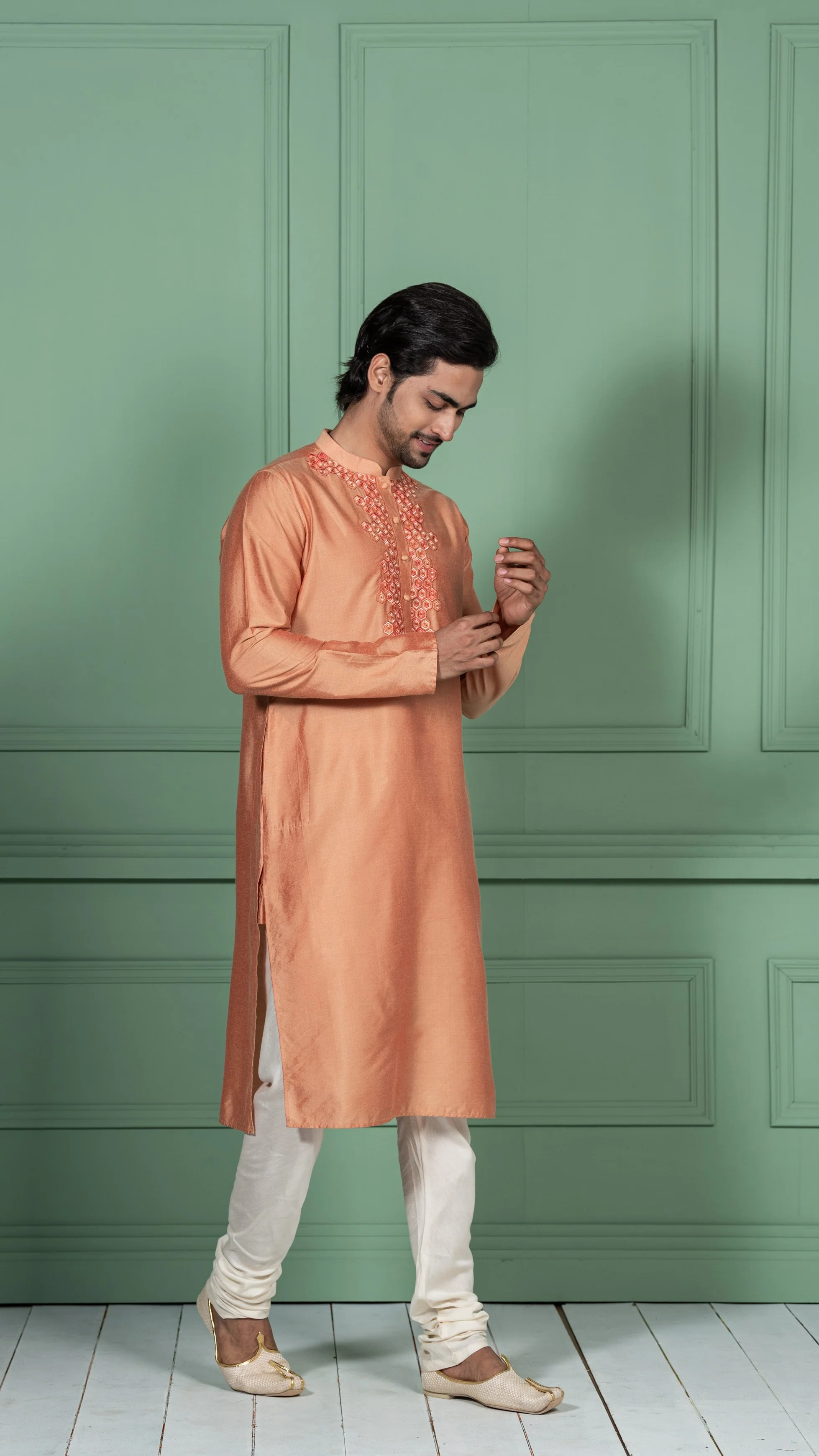 Men Peach Kurta Set - Image 5
