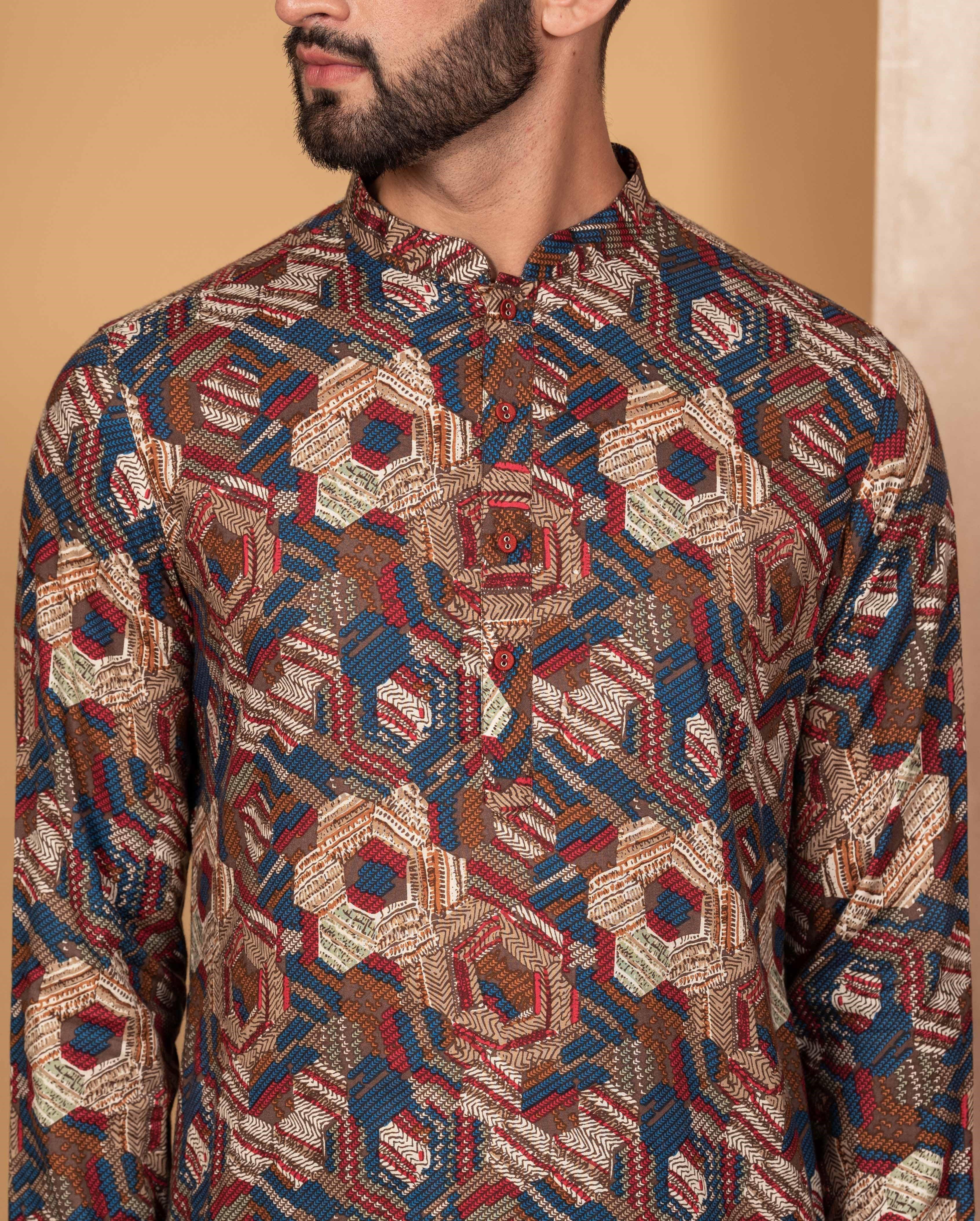 Multicolor Printed Cotton Kurta Dhoti Set - Image 5